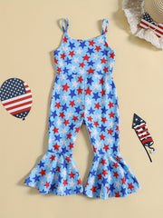 Girls' Cow Print Flare Bell Bottom Jumpsuit Vacation Outfit
