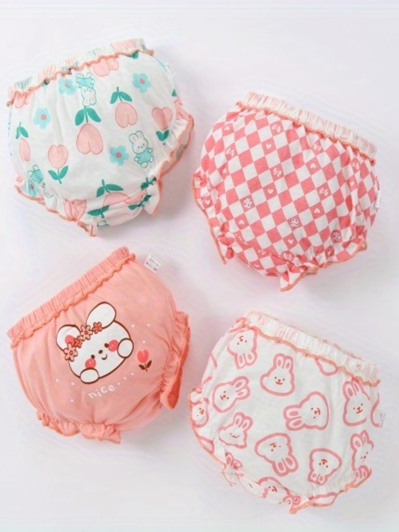 4pcs Girls Triangle Panties Rabbits Print Elastic Waist Soft Underwear