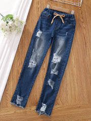 Girls Ultra Skinny Stretchy Jeans Teens Ripped Trousers