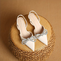 Rhinestone Bow Stiletto Heel Sandals - Point Toe Dress Pumps