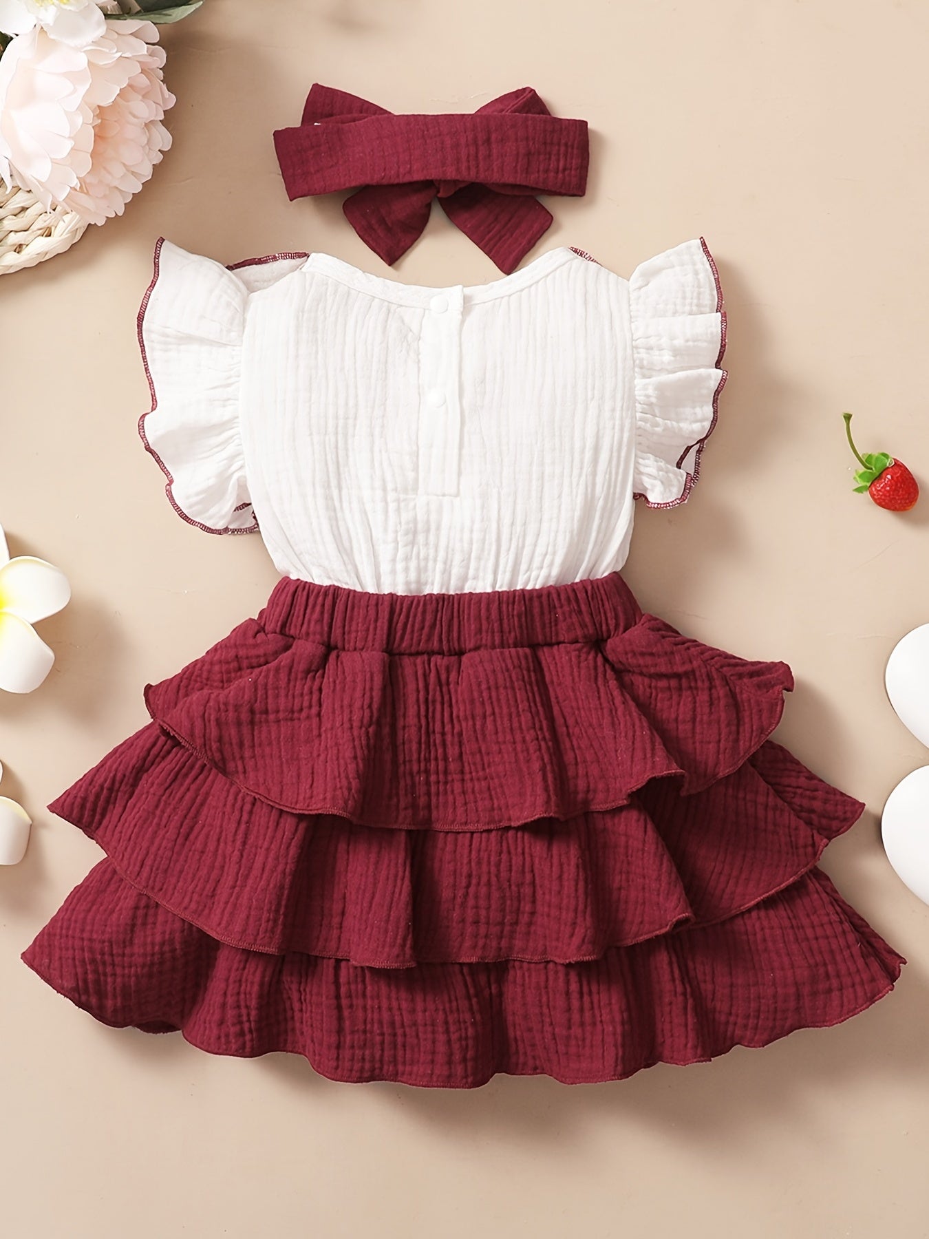 2pcs Baby Girls Bowknot Ruffle Sleeve Dress & Headband Set