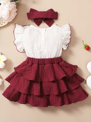 2pcs Baby Girls Bowknot Ruffle Sleeve Dress & Headband Set