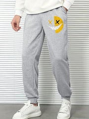 Smile Face Print Men's Sports Pants Casual Drawstring Jogging Trousers