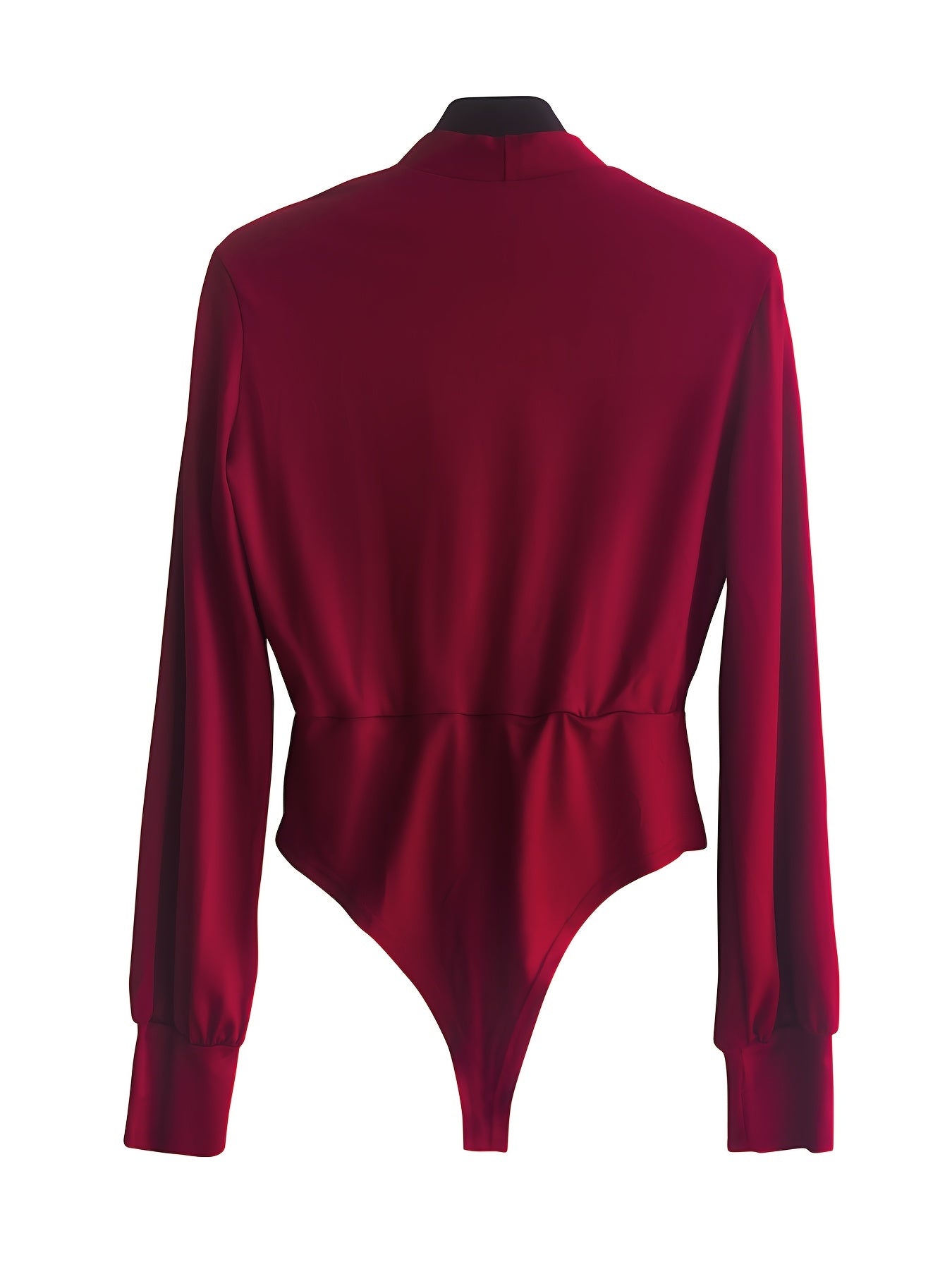 Plunging Surplice Neck Solid Bodysuit Long Sleeve Women's Clothing
