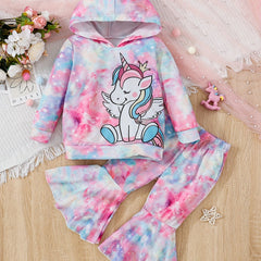 Toddler Girl's Unicorn Hoodie & Flared Pants Set for Spring Fall