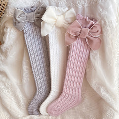 3 Pairs Girls Ruffled Bow Knit Socks