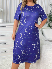 Eyelash & Moon Print Short Sleeve Tee Sleep Dress