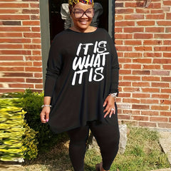 Women's Plus Letter Print Top & Leggings 2pc Set