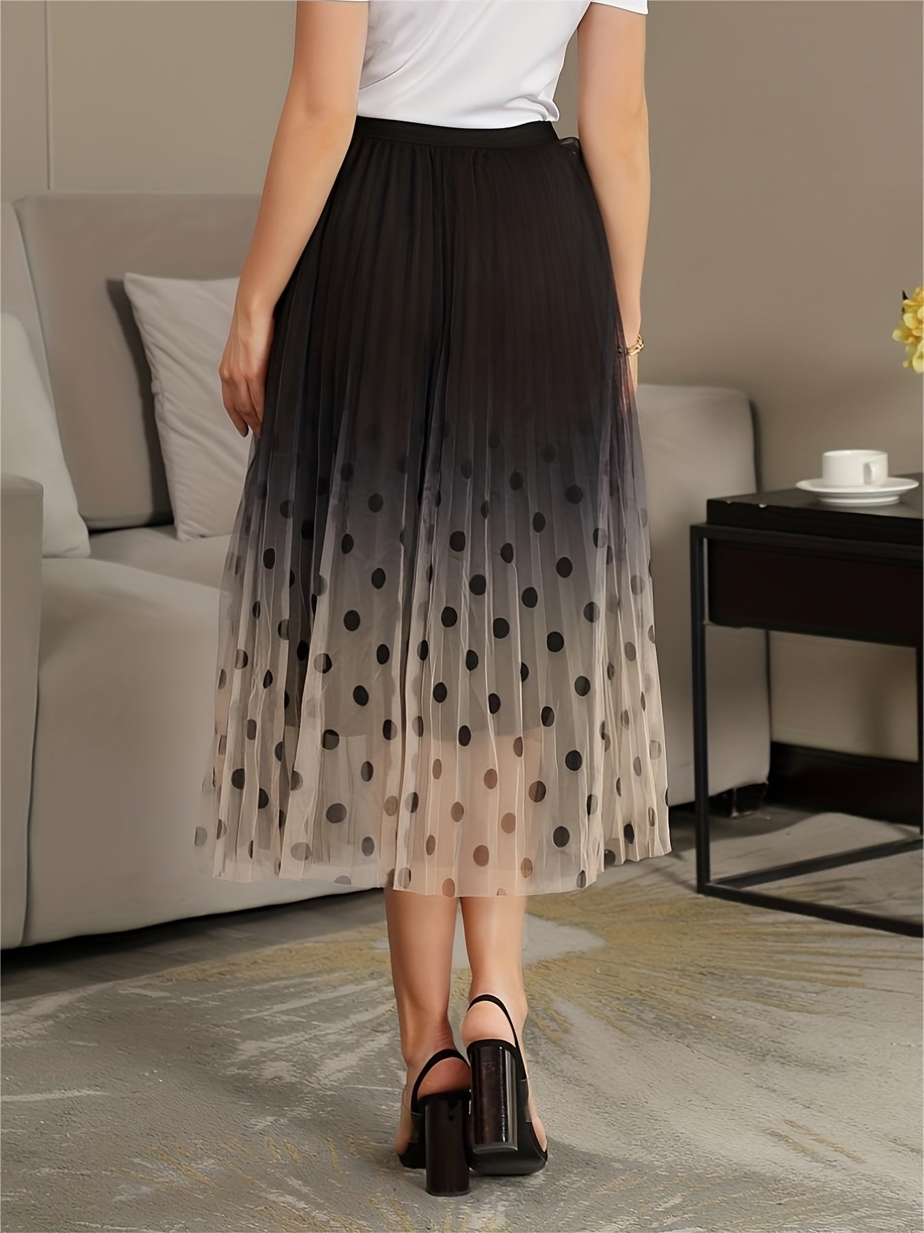 Polka Dot Gradient Pleated Maxi Skirt