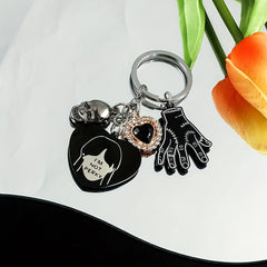 Kids Cartoon Skull Hand Claw & Rhinestone Heart Keychain