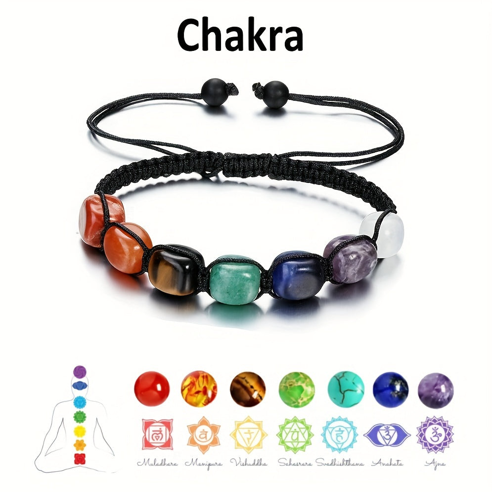 7 Chakra Stone Yoga Bracelet Reiki Healing Crystal Gemstone Rope