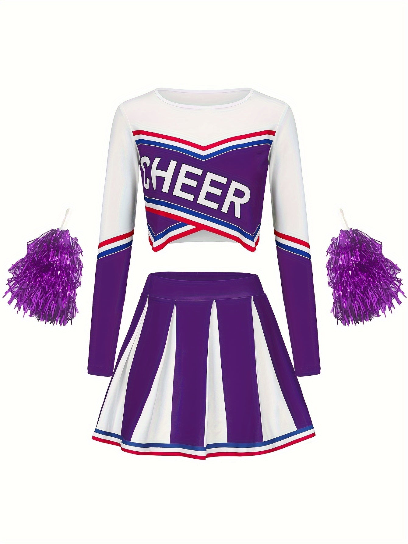 Long Sleeve Cheerleading Outfits Girls Comfy Set For Party Sports Performance