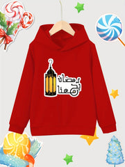 Lantern Print Girls Cotton Pullover Hooded Sweatshirt