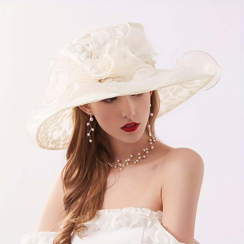 Wide Brim Organza Sun Hat Sequins Embroidery Bridal Wedding Cap