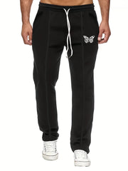 Letter Butterfly Pattern Joggers Men's Casual Loose Fit Drawstring Pants
