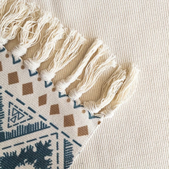 Boho Handwoven Linen Area Rug With Tassels Absorbent Bath Rug