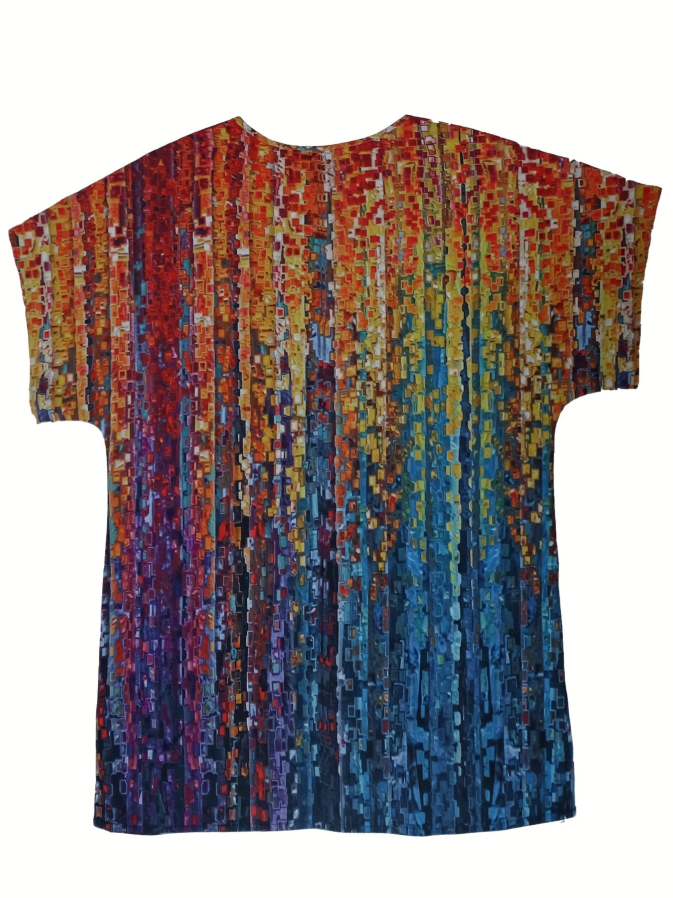 Casual Blouse Women's Plus Allover Print Short Sleeve Round Neck Loose