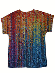 Casual Blouse Women's Plus Allover Print Short Sleeve Round Neck Loose