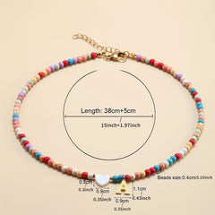 Girl's Colorful Beaded Choker Necklace with Golden Initial Letter