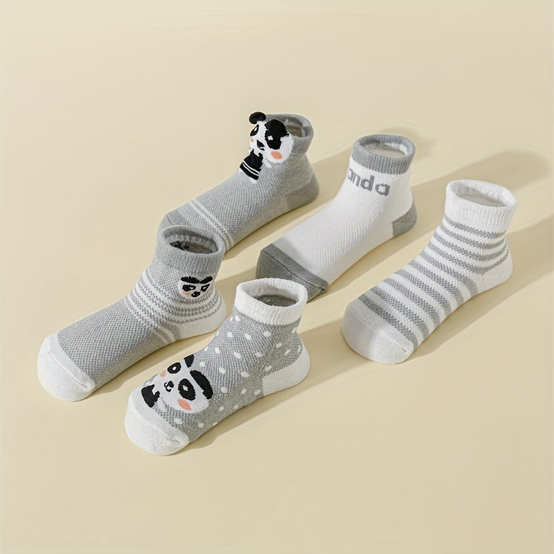 5 Pairs Gray Panda Baby Socks for Your Little Boy