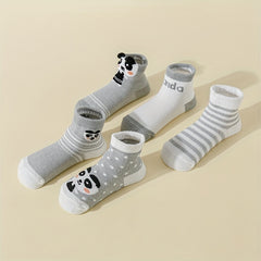 5 Pairs Gray Panda Baby Socks for Your Little Boy
