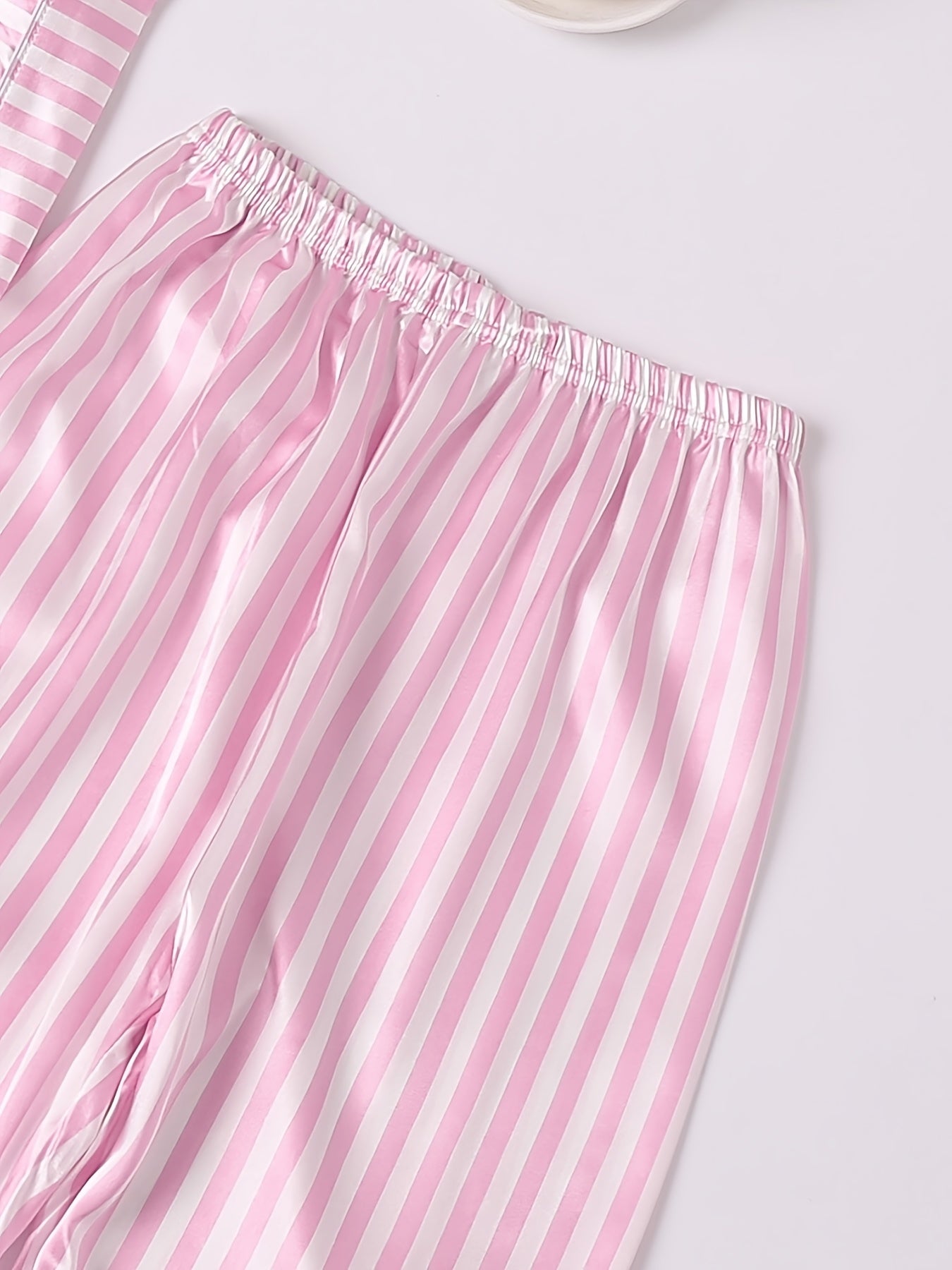 Girls Pink Stripes Pajama Set V Neck Short Sleeve Top & Pants