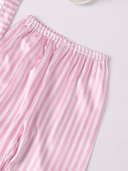 Girls Pink Stripes Pajama Set V Neck Short Sleeve Top & Pants