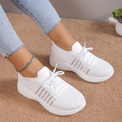 Women's Breathable Flying Woven Sneakers Casual Lace Up Outdoor Shoes
