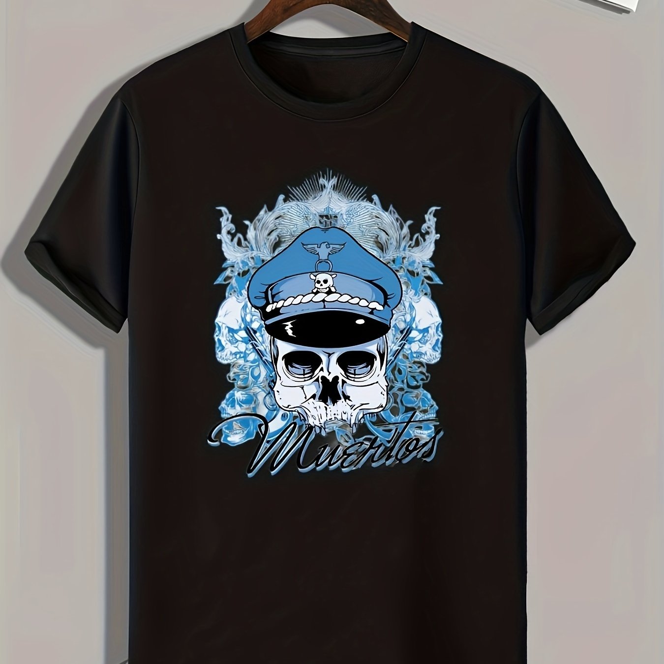 Skull Pattern Print Men's Comfy Sports T-shirt Graphic Tee for Fitness