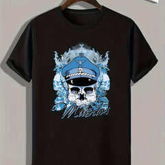 Skull Pattern Print Men's Comfy Sports T-shirt Graphic Tee for Fitness