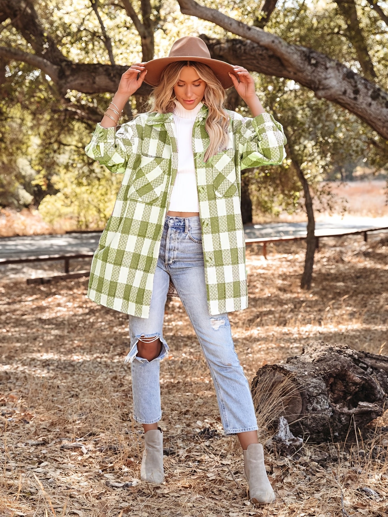 Plaid Shirt Jacket Button Up Casual Shacket for Women
