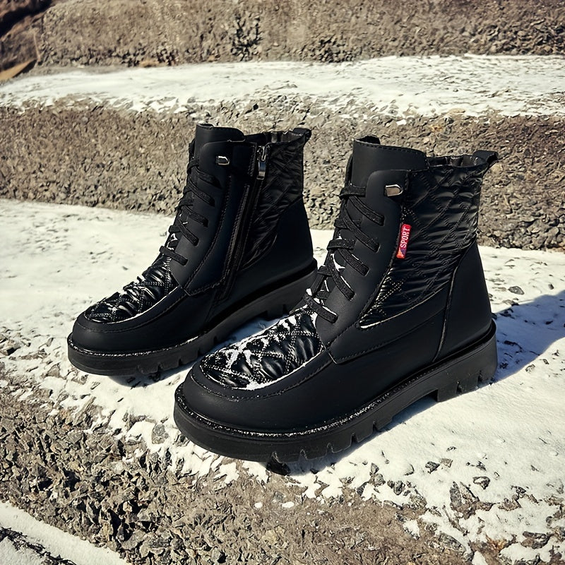 Women's Quilted Snow Boots Round Toe Lace Up Ankle Boots