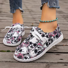 Women's Halloween Skull Print Canvas Shoes Flat Casual Sneakers