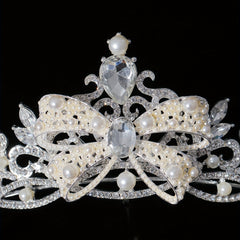 Faux Pearl Crystal Crown Queen Tiara Head Jewelry Wedding Bridal Hair