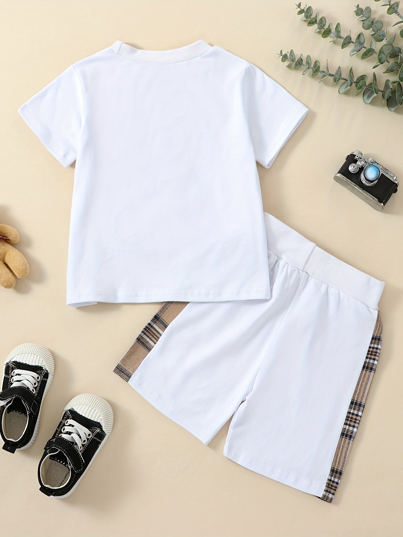 Baby Boys Cotton Plaid Bear Tee & Shorts Set for Spring Summer