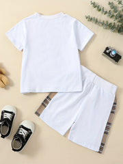 Baby Boys Cotton Plaid Bear Tee & Shorts Set for Spring Summer