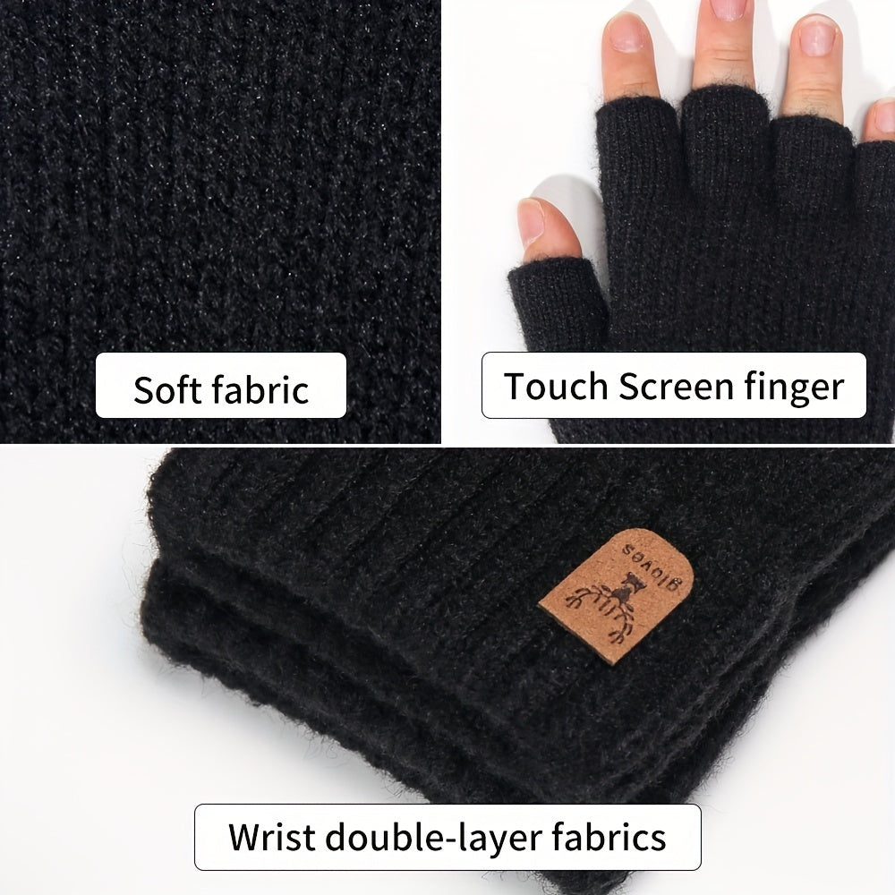 Winter Touch Screen Knitted Half Finger Gloves Men Women