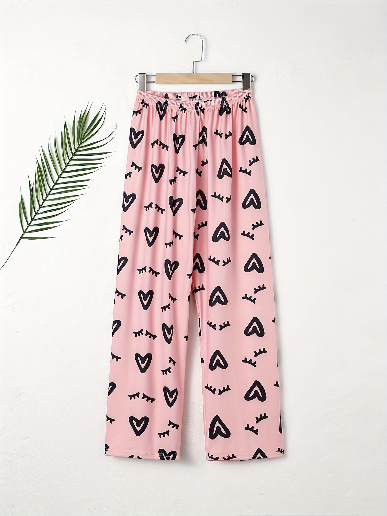 Heart Print Sleep Bottom Elastic Waistband Long Pants