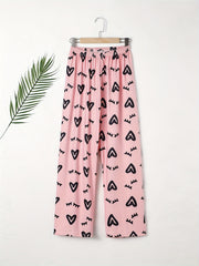 Heart Print Sleep Bottom Elastic Waistband Long Pants