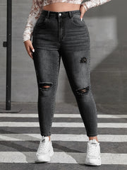 Ripped Button Fly Stretch Jeans