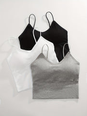 Solid Ribbed Wireless Bras Comfy & Breathable Intimates Bra