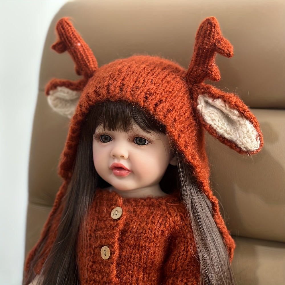 Realistic Reborn Girl Doll Full Silicone Body Long Brown Hair Clothes & Accessor