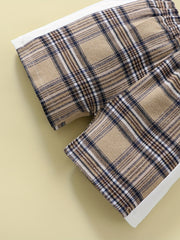Boys Teen Casual Polo Shirt & Plaid Shorts Set for Summer