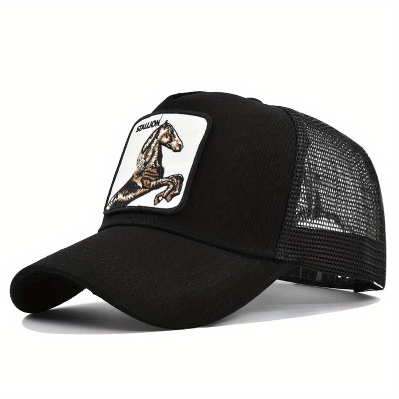 Horse Embroidery Baseball Cap Mesh Peaked Sun Hat