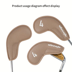 9pcs Golf Club Protection Cap Set PU Material Classic With Velvet Lining