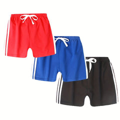 3pcs Boys Stripe Cotton Shorts Quick drying Drawstring Shorts