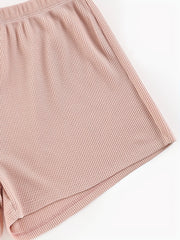 Solid V Neck Waffle Camisole & Shorts Pajama Set
