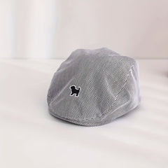 Casual Striped Beret Vintage Breathable Cap Dog Embroidery