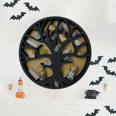 Round Crystal Storage Rack Tree Of Life Decor Wooden Stand