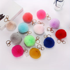 Pom Pom Charm Keychain Faux Rabbit Fur Fluffy Key Ring Bag Accessory Car Pendant